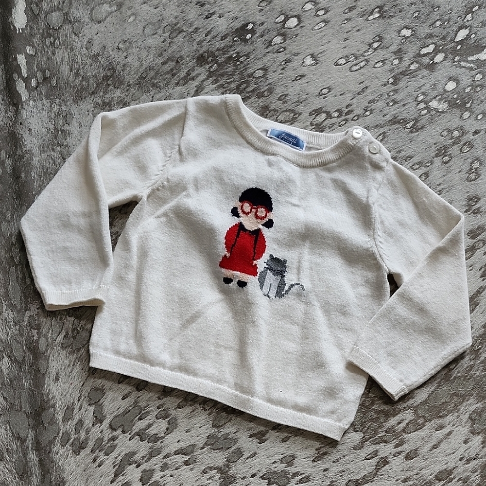 Jacadi Paris Girl & Cat Motif Sweater Sz18M